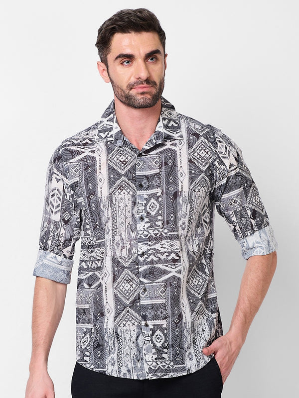Killer Men Grey Printed Slim Fit Shirts