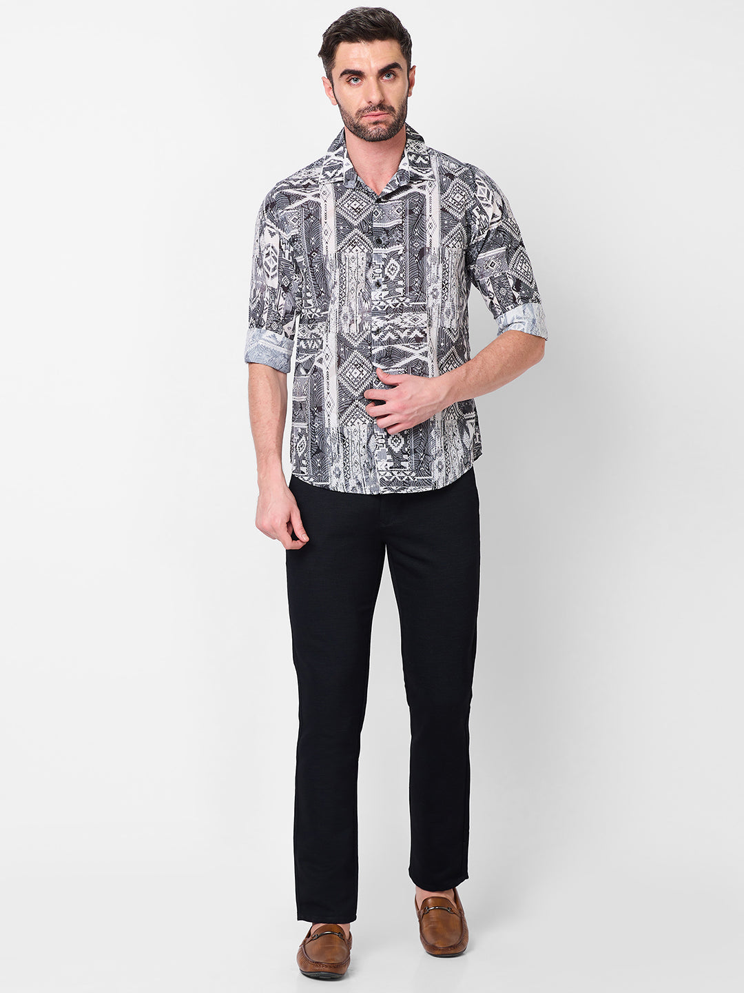 Killer Men Grey Printed Slim Fit Shirts