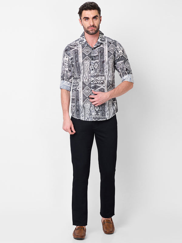 Killer Men Grey Printed Slim Fit Shirts