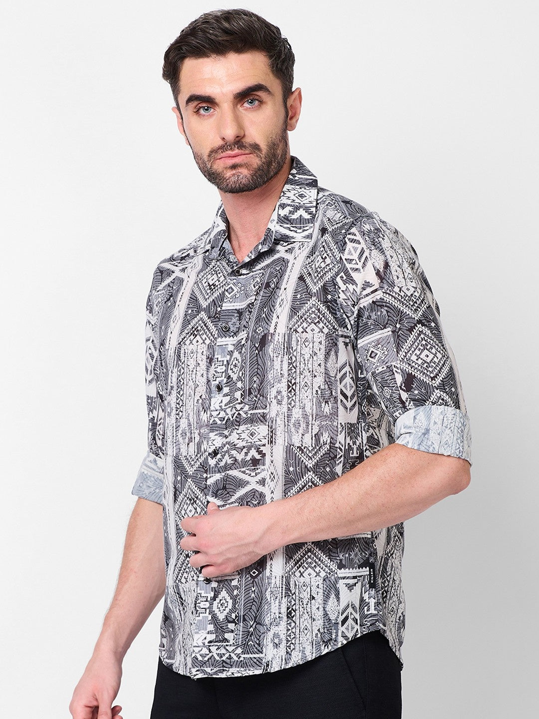 Killer Men Grey Printed Slim Fit Shirts