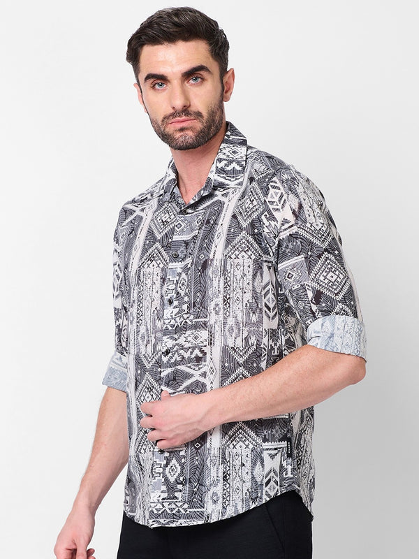 Killer Men Grey Printed Slim Fit Shirts