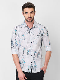 Full sleeves Slim Fit Grey All-Over Distressed texture Print Shirt