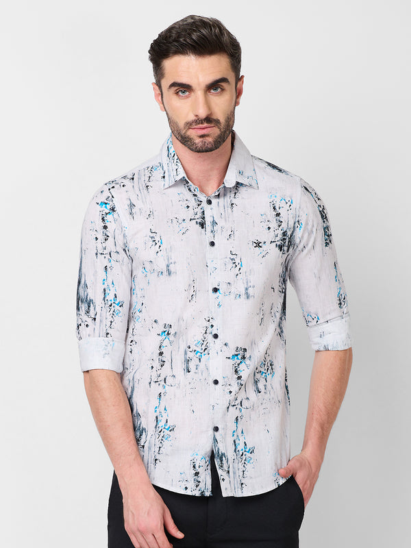 Full sleeves Slim Fit Grey All-Over Distressed texture Print Shirt
