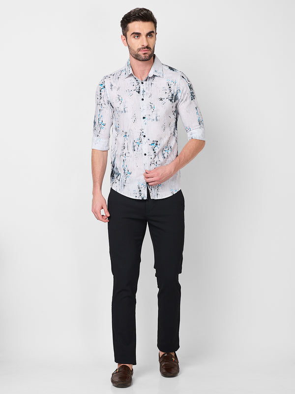 Full sleeves Slim Fit Grey All-Over Distressed texture Print Shirt