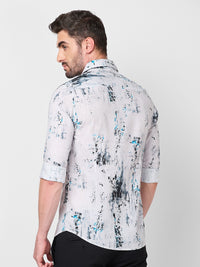Full sleeves Slim Fit Grey All-Over Distressed texture Print Shirt