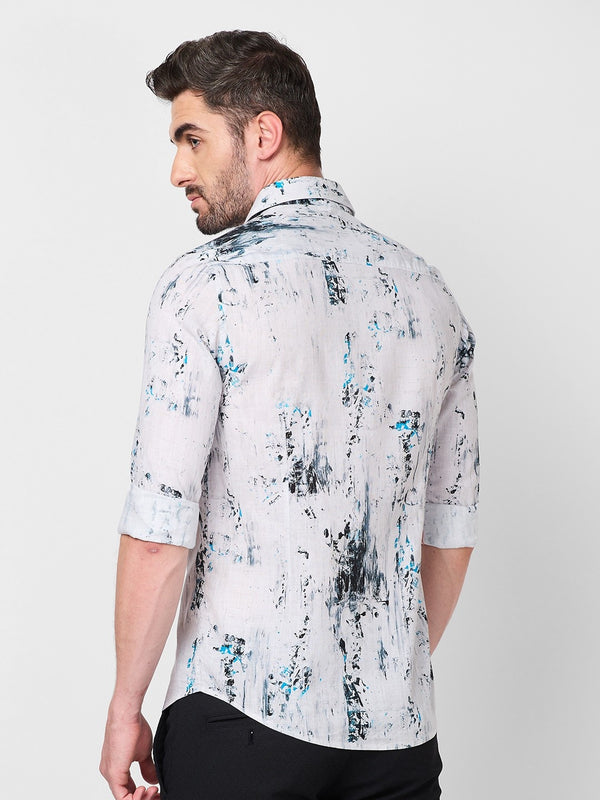 Full sleeves Slim Fit Grey All-Over Distressed texture Print Shirt