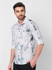 Full sleeves Slim Fit Grey All-Over Distressed texture Print Shirt