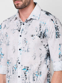 Full sleeves Slim Fit Grey All-Over Distressed texture Print Shirt
