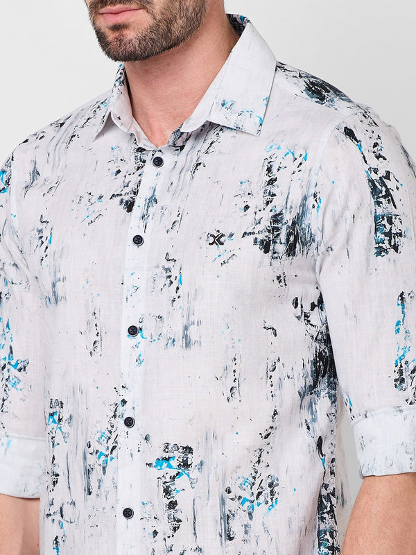 Full sleeves Slim Fit Grey All-Over Distressed texture Print Shirt