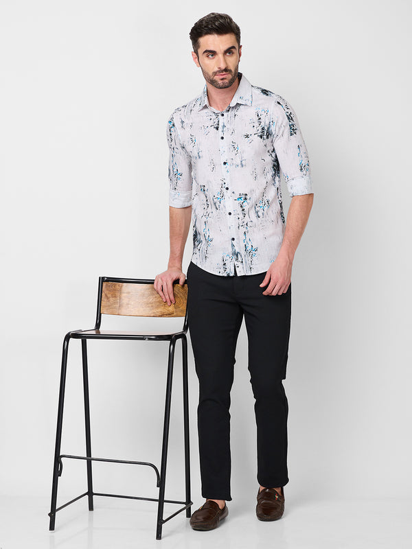 Full sleeves Slim Fit Grey All-Over Distressed texture Print Shirt