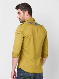 Killer Men Dark Mustard Solid Slim Fit Shirts