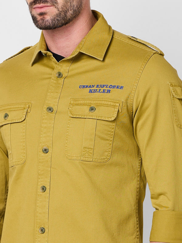 Killer Men Dark Mustard Solid Slim Fit Shirts
