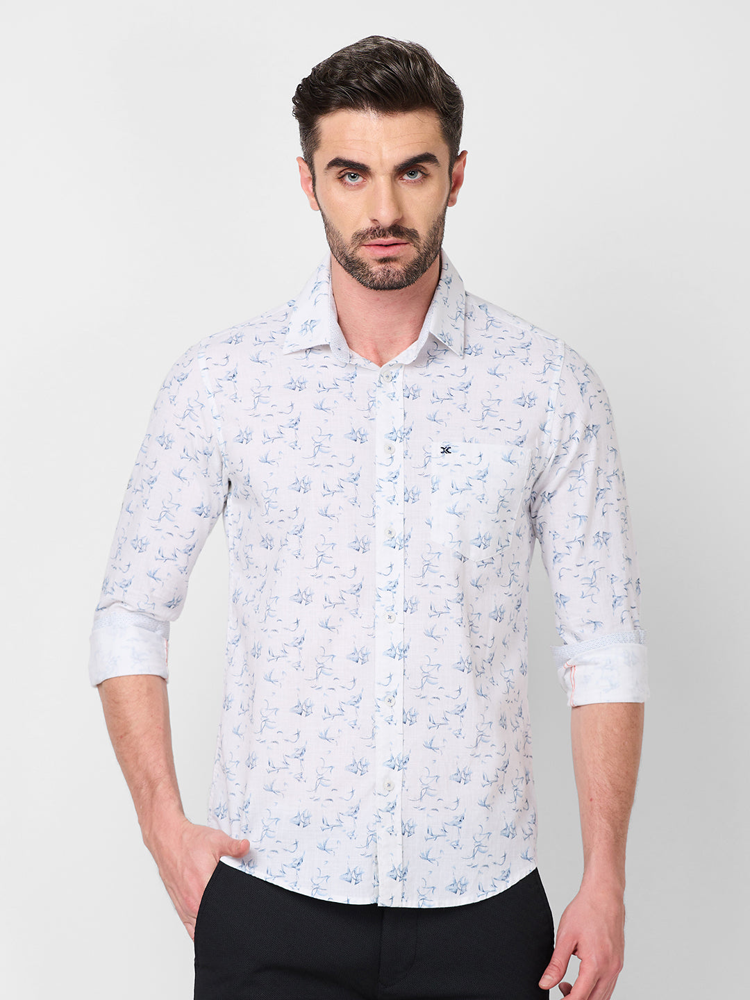 Killer Men Light Blue Printed Slim Fit Shirts