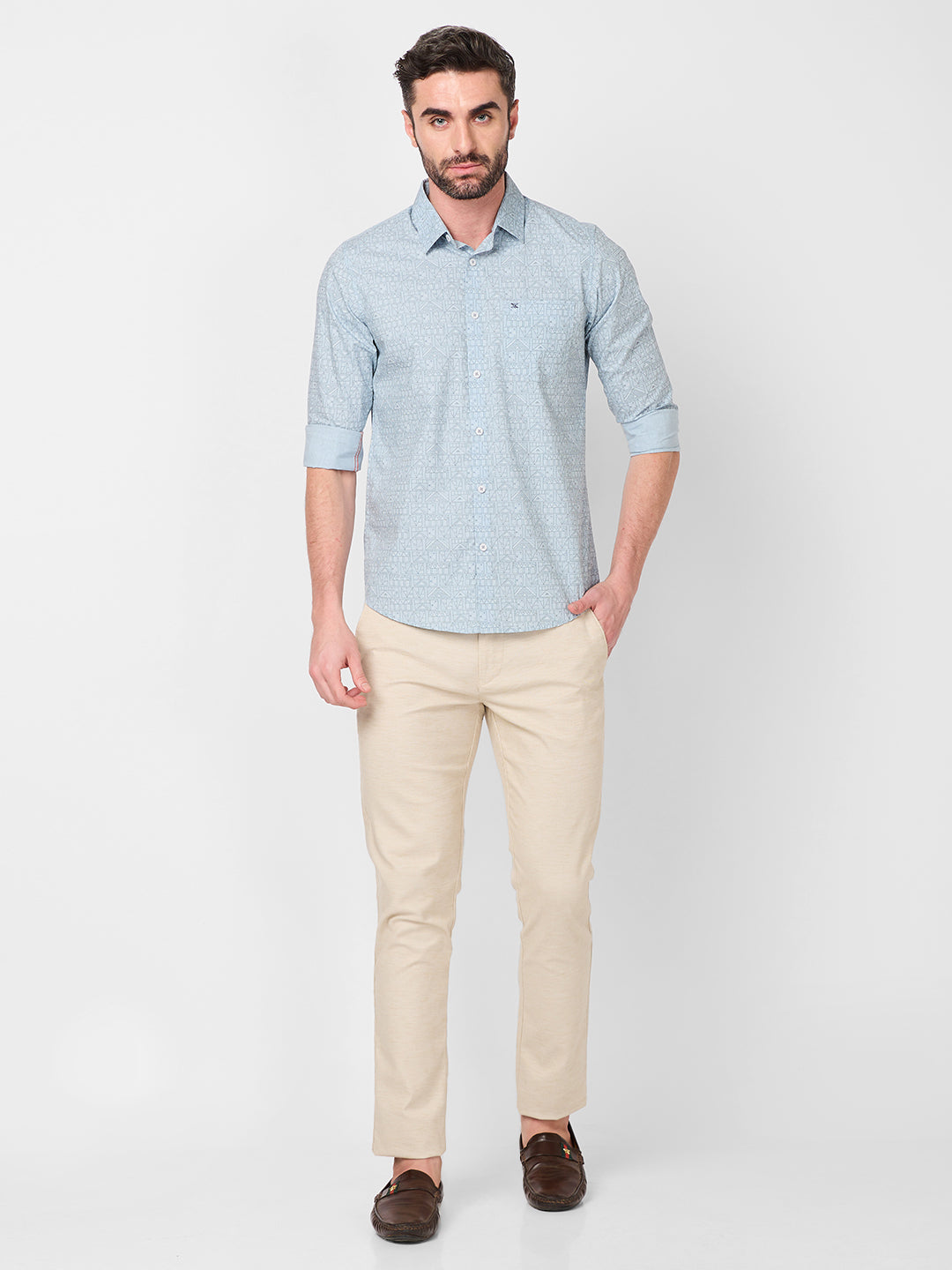 Killer Men Light Blue Printed Slim Fit Shirts