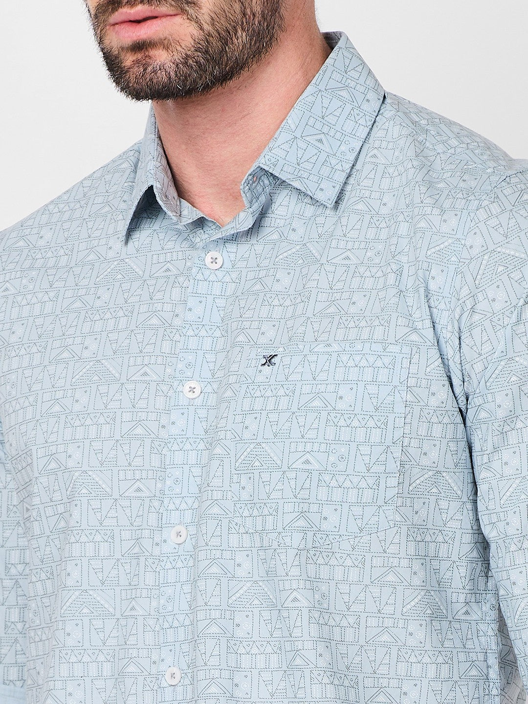 Killer Men Light Blue Printed Slim Fit Shirts