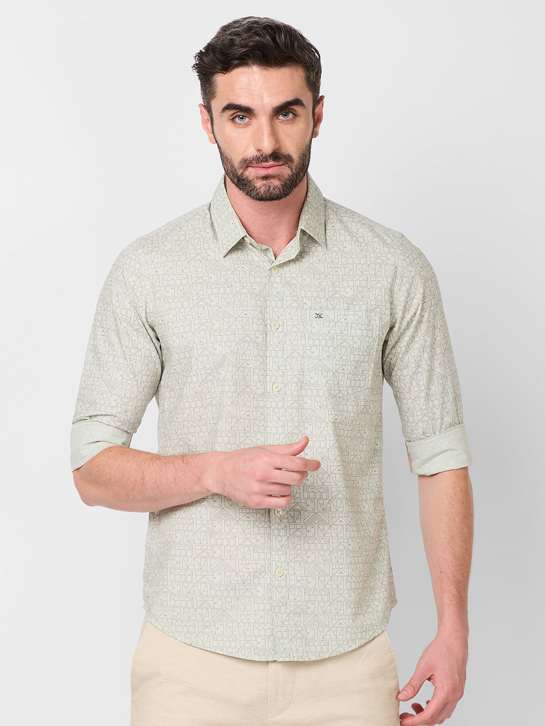 Killer Men Light Green Printed Slim Fit Shirts