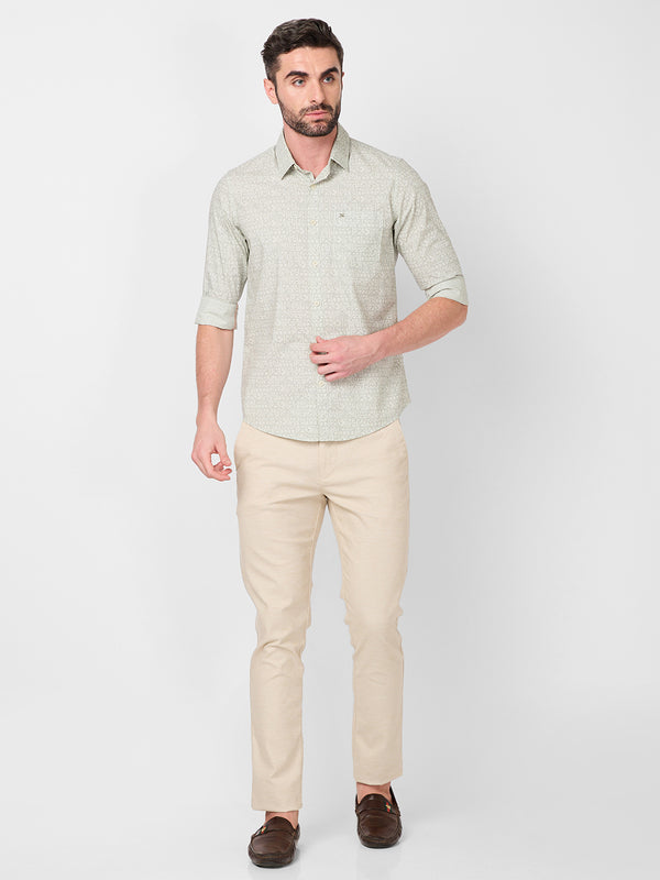 Killer Men Light Green Printed Slim Fit Shirts