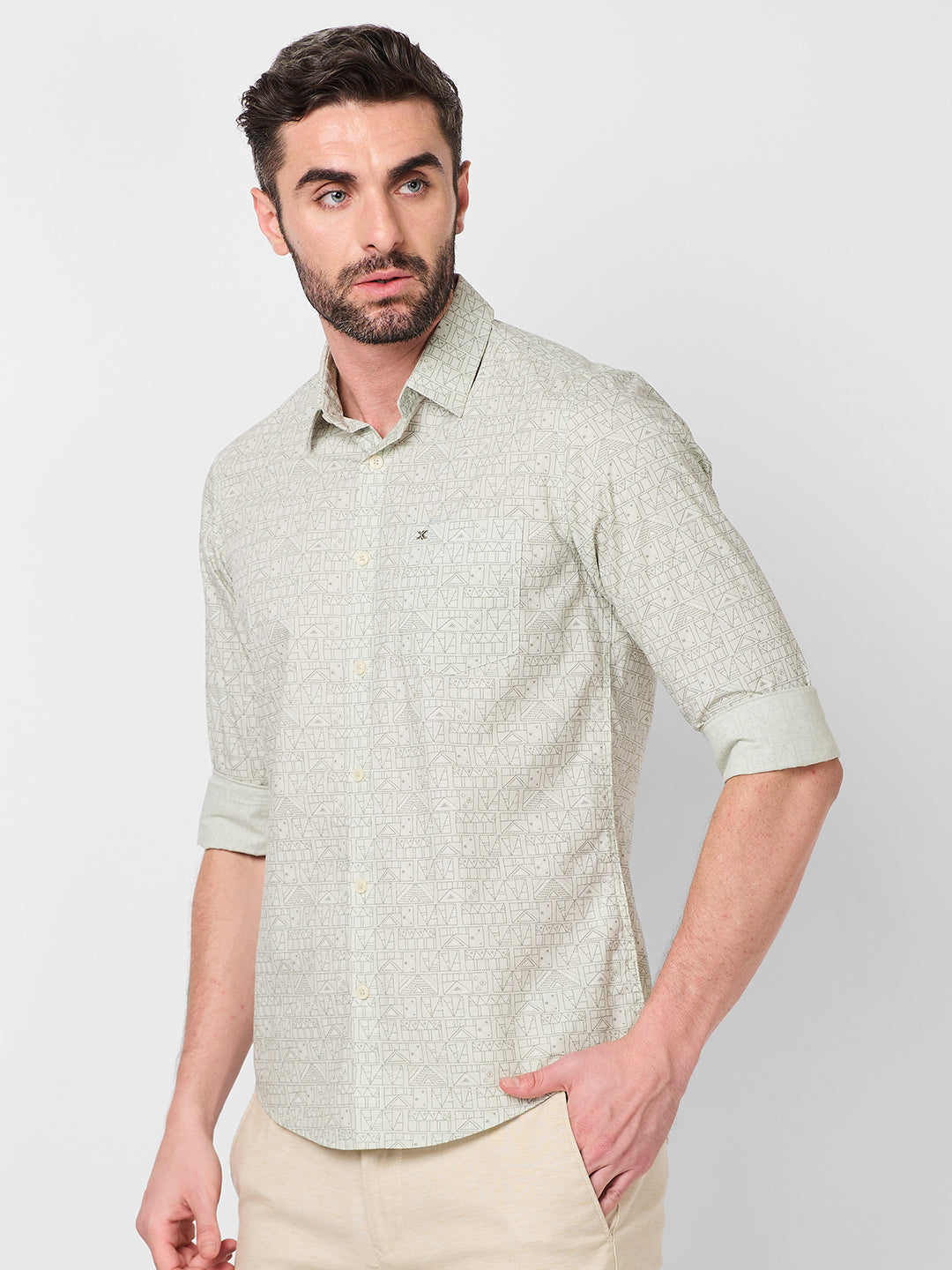 Killer Men Light Green Printed Slim Fit Shirts