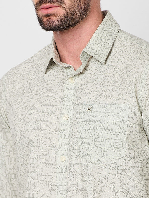 Killer Men Light Green Printed Slim Fit Shirts