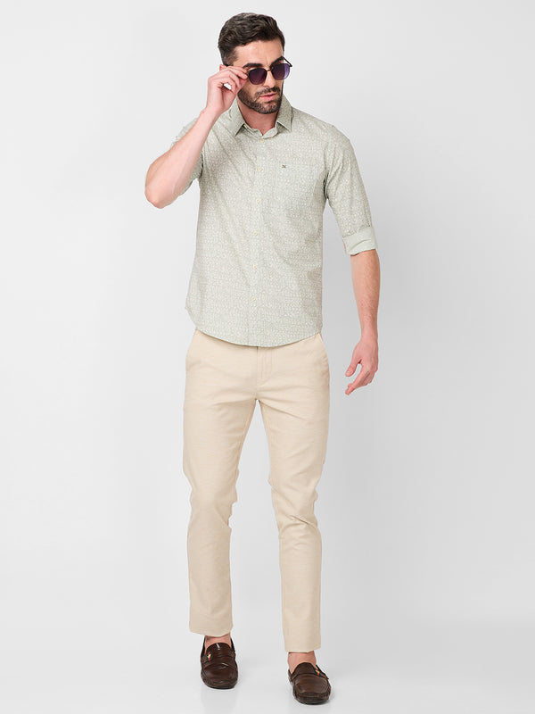 Killer Men Light Green Printed Slim Fit Shirts