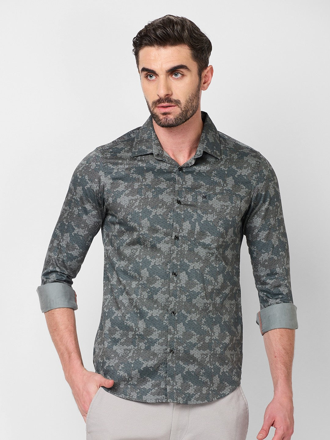 Killer Men Grey Printed Slim Fit Shirts