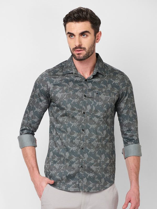 Killer Men Grey Printed Slim Fit Shirts