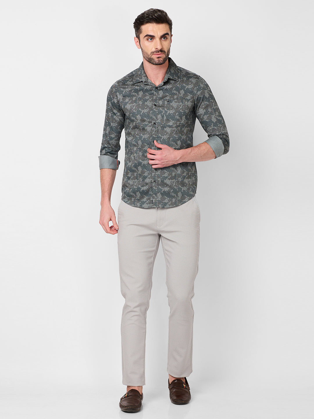 Killer Men Grey Printed Slim Fit Shirts