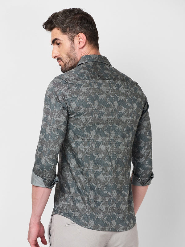 Killer Men Grey Printed Slim Fit Shirts