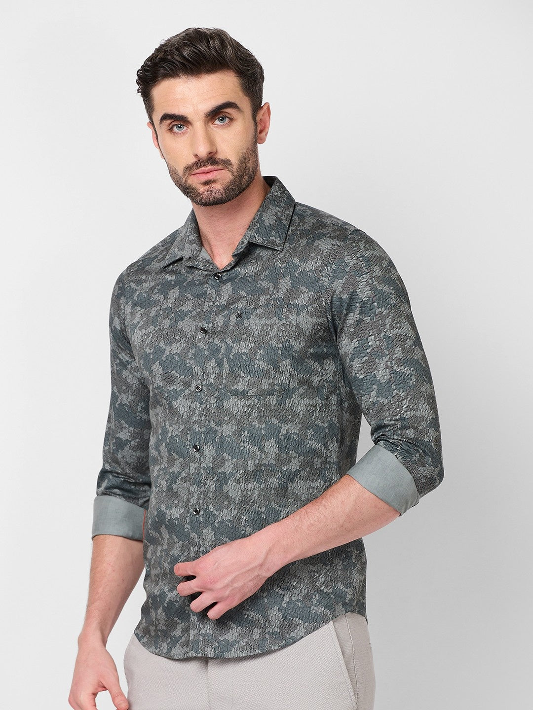 Killer Men Grey Printed Slim Fit Shirts