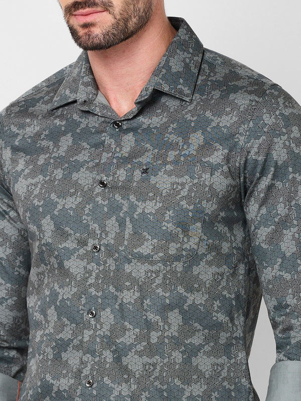 Killer Men Grey Printed Slim Fit Shirts