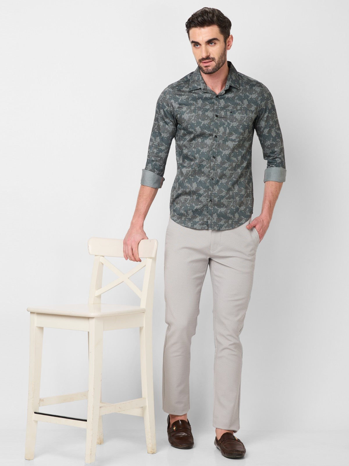 Killer Men Grey Printed Slim Fit Shirts