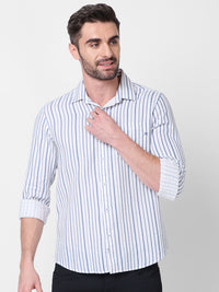Full sleeves Slim Fit Blue Dobby Structure Printed Stripe Shirt