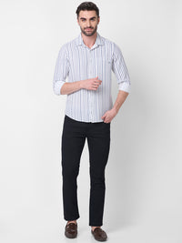 Full sleeves Slim Fit Blue Dobby Structure Printed Stripe Shirt