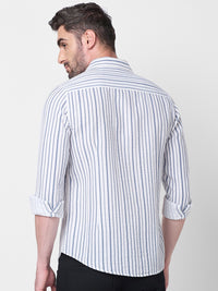 Full sleeves Slim Fit Blue Dobby Structure Printed Stripe Shirt