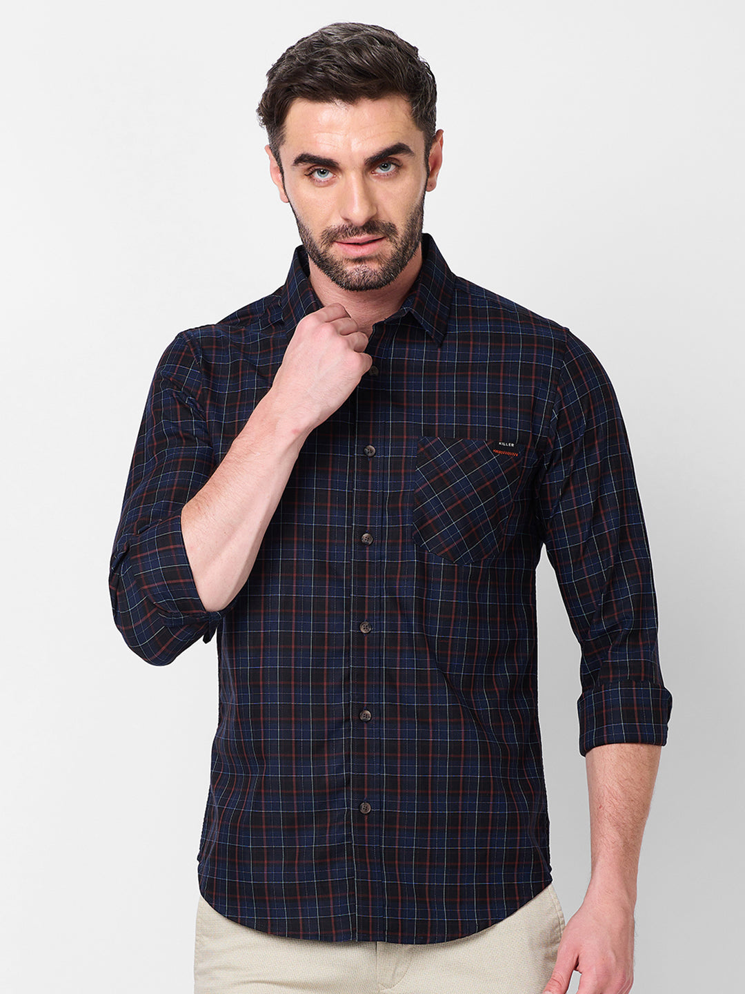 Killer Men Navy Checks Slim Fit Shirts