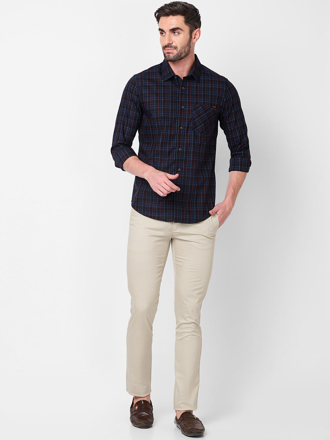 Killer Men Navy Checks Slim Fit Shirts