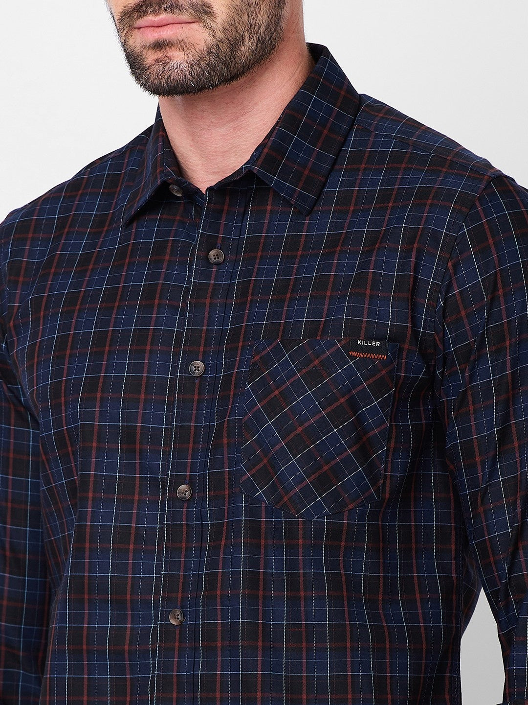 Killer Men Navy Checks Slim Fit Shirts