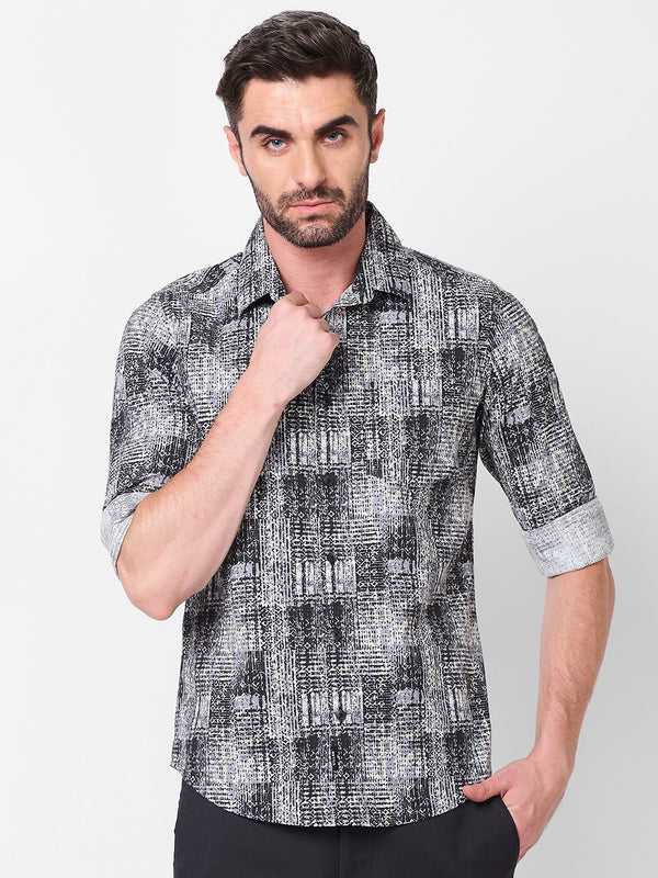 Killer Men Grey Printed Slim Fit Shirts