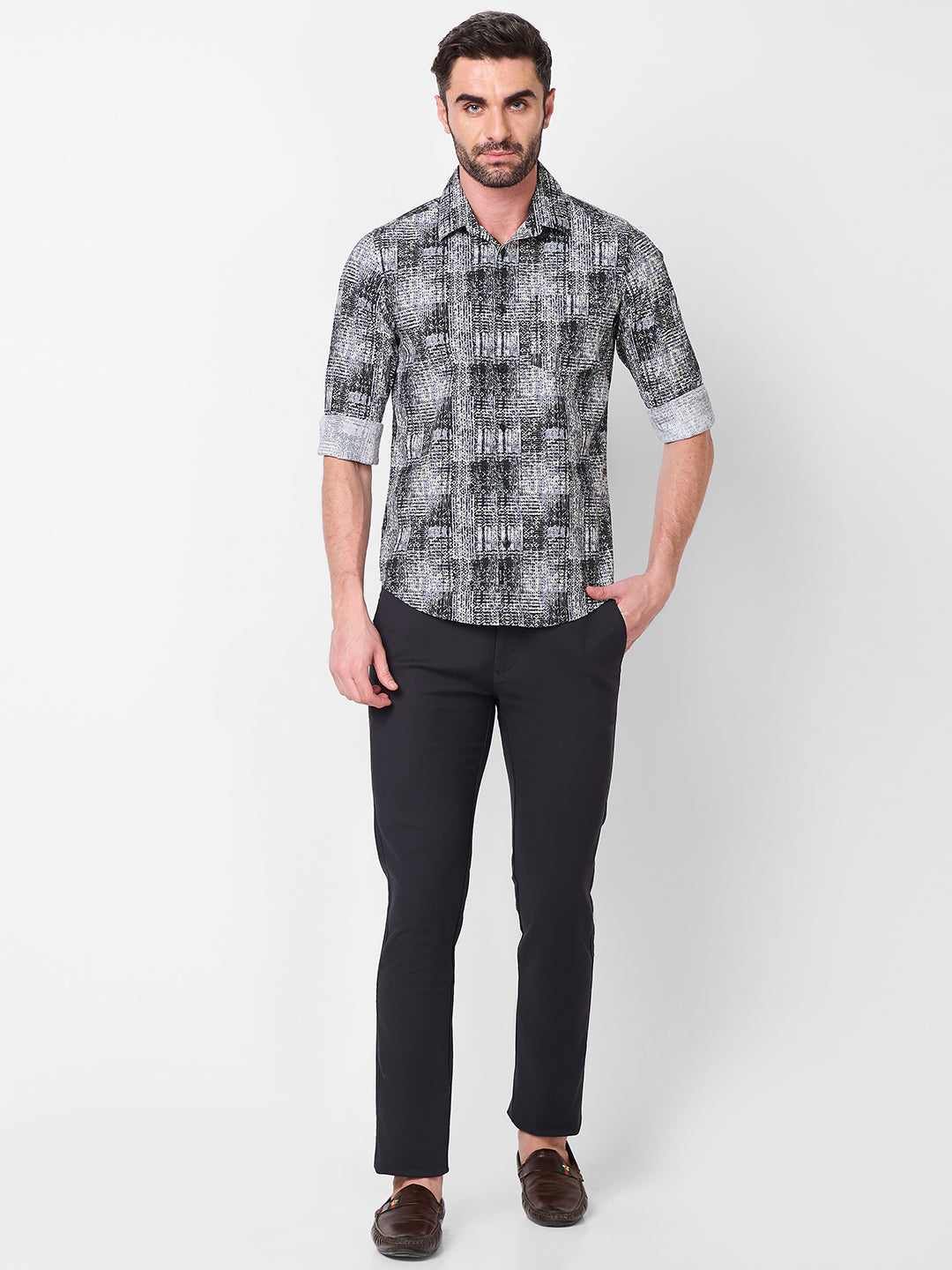 Killer Men Grey Printed Slim Fit Shirts