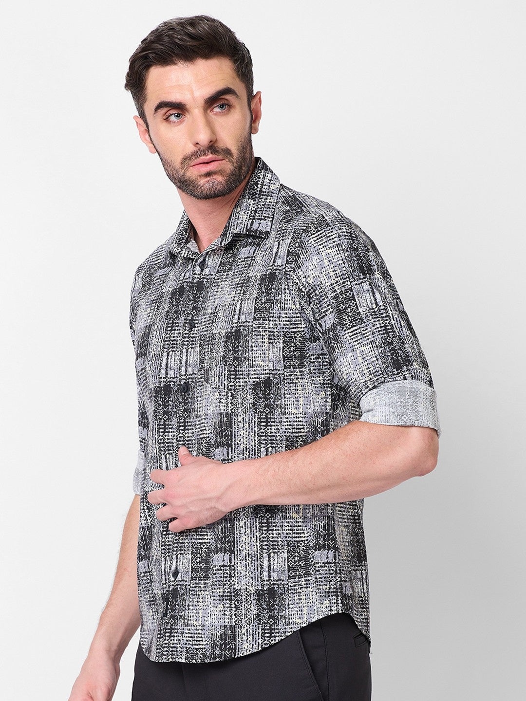 Killer Men Grey Printed Slim Fit Shirts