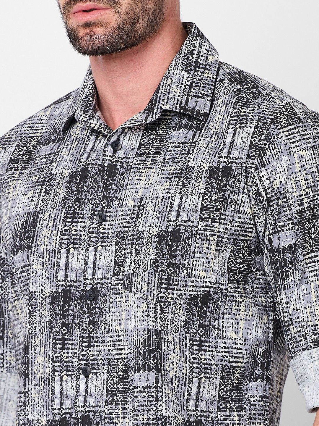 Killer Men Grey Printed Slim Fit Shirts