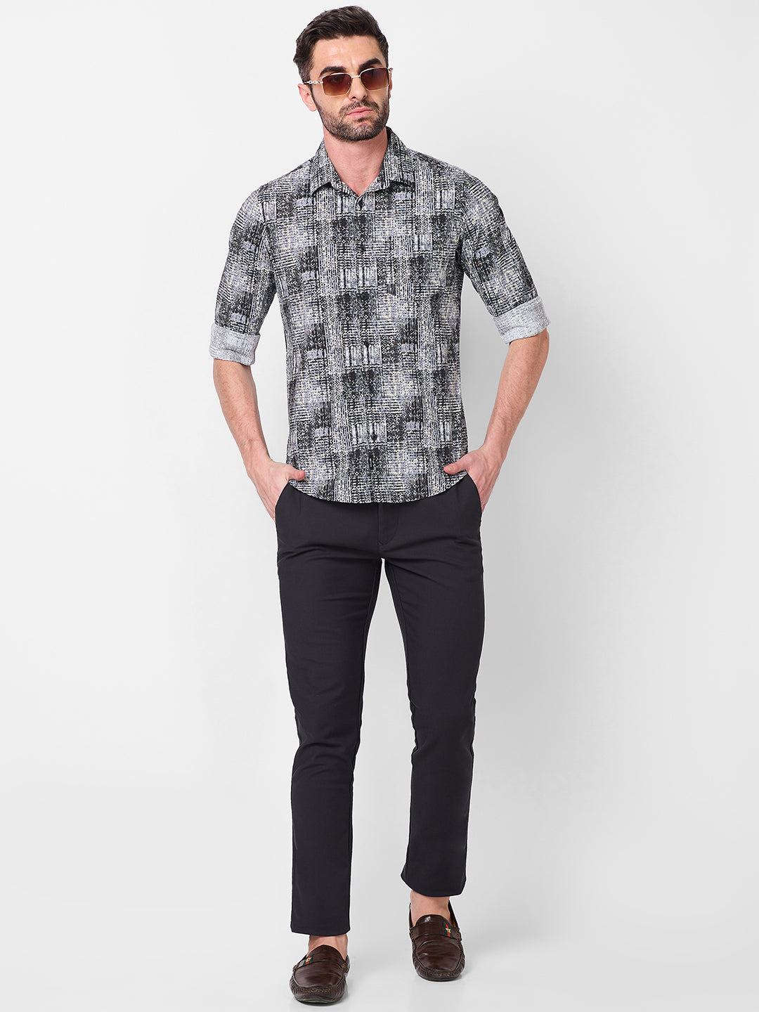 Killer Men Grey Printed Slim Fit Shirts