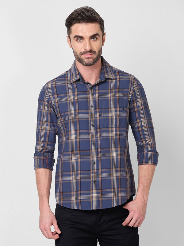 Killer Men Blue Checks Slim Fit Shirts