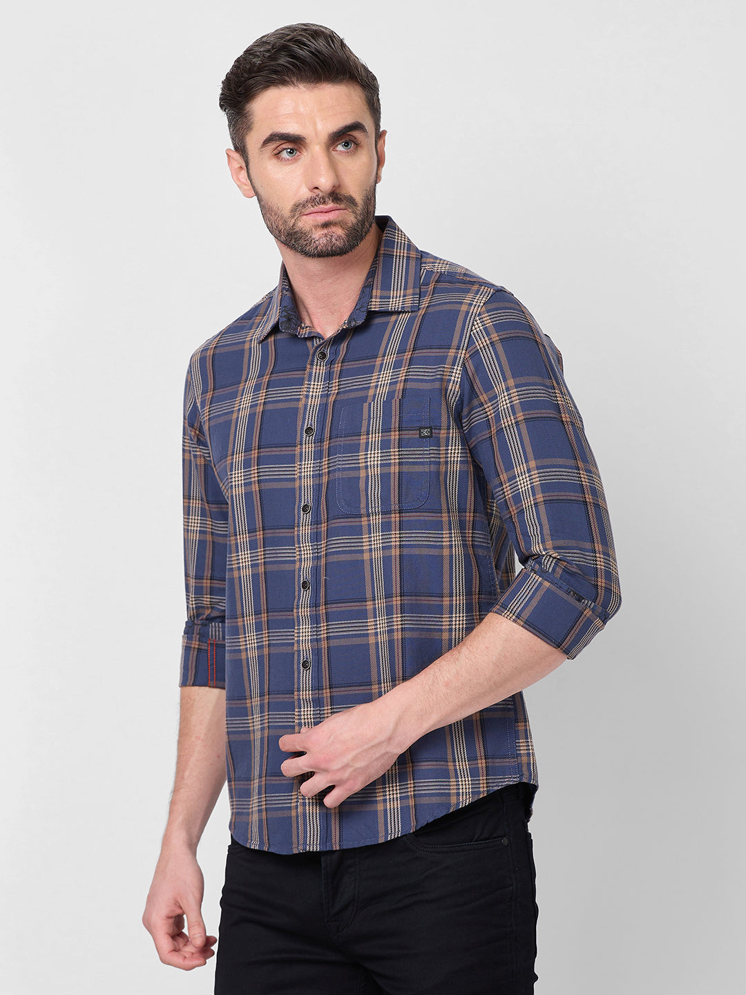 Killer Men Blue Checks Slim Fit Shirts