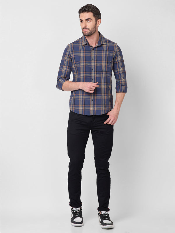 Killer Men Blue Checks Slim Fit Shirts