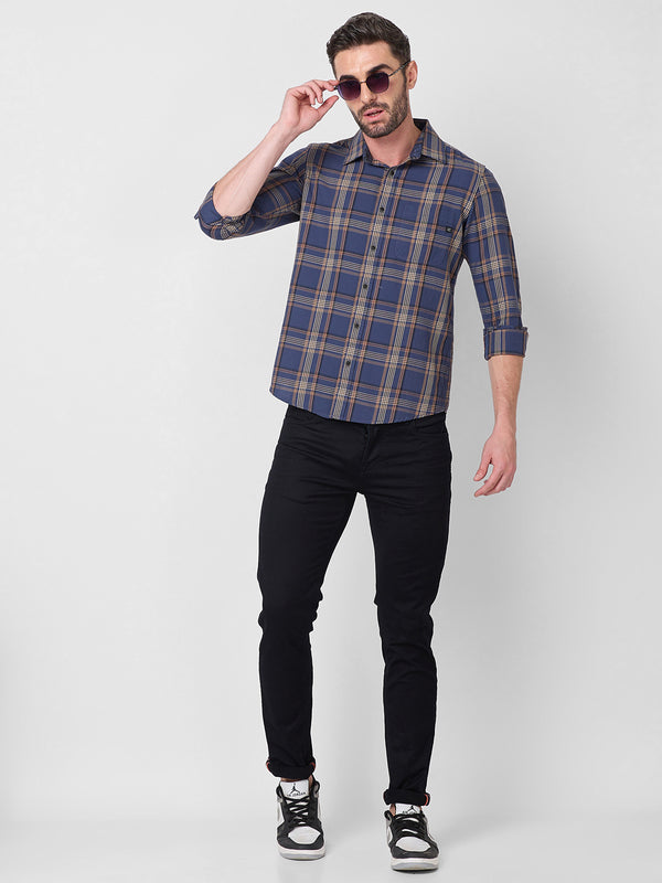 Killer Men Blue Checks Slim Fit Shirts