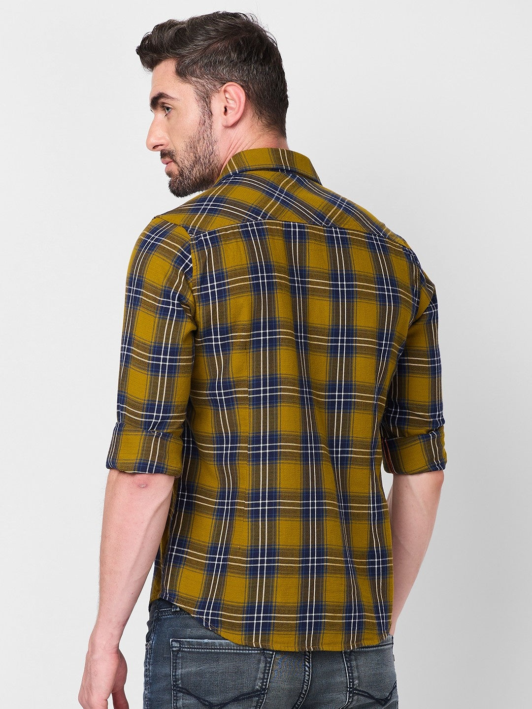 Killer Men Dark Mustard Checks Slim Fit Shirts