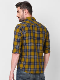 Killer Men Dark Mustard Checks Slim Fit Shirts