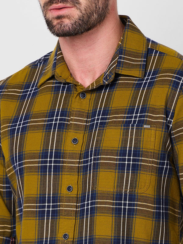 Killer Men Dark Mustard Checks Slim Fit Shirts