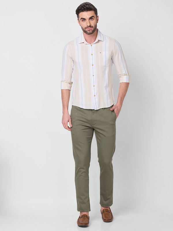 Killer Men Beige Stripe Slim Fit Shirts